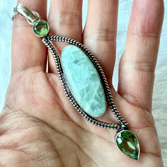 925 Prophet Stone Aquamarine Pendant Necklace - Picture 1 of 8